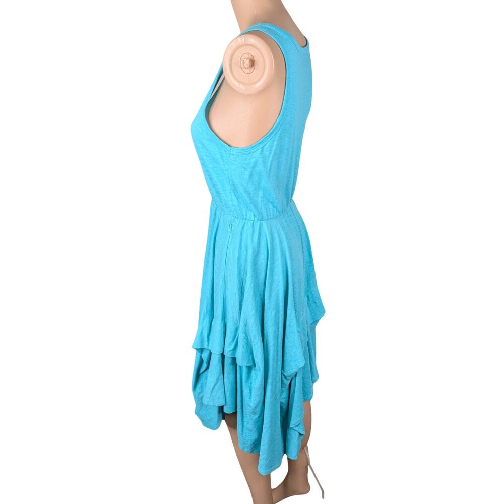 Vintage Y2K American Rag Teal Cotton Asymmetrical Parachute Henley Dress S - Picture 6 of 9